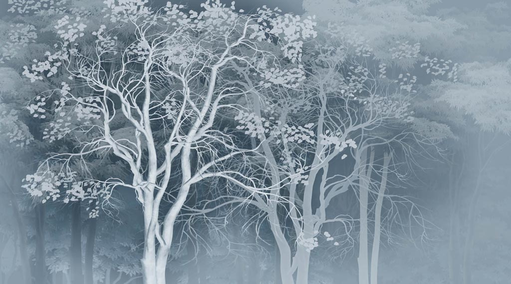 Фотообои Белые деревья с листьями